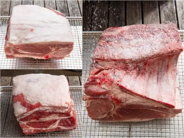 cut a pork shoulder in half and cubes