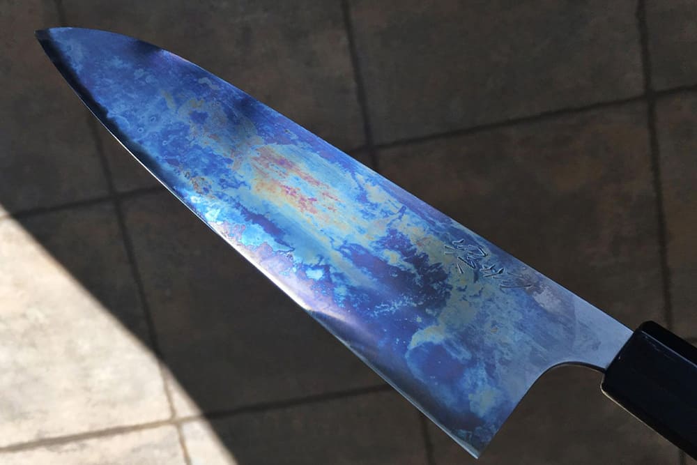 how to care for carbon steel knife - patina formation 