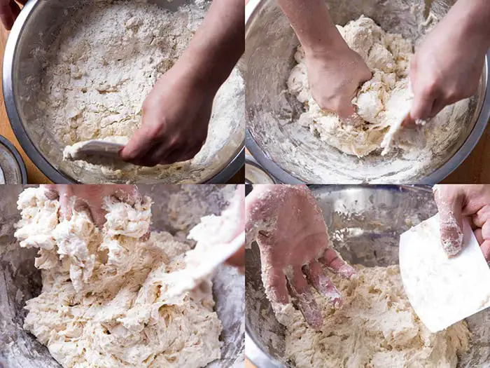 mixing the dough by hand
