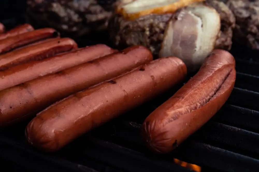 sausages on hot grill